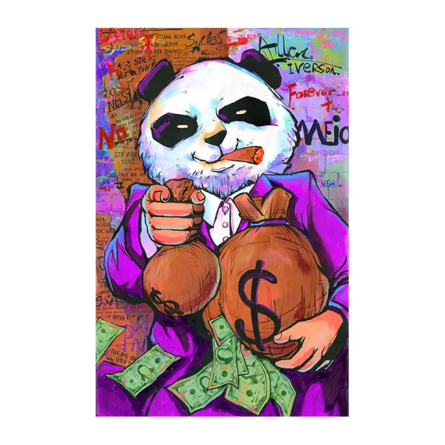 Purple Panda Funny Picture Money Bag Canvas Painting Purple - Shop at LoveMi