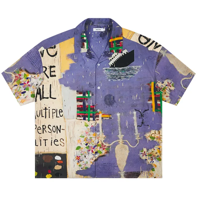 Casual Loose Blue And Purple Cruise All Match Trend Short Sleeved Shirt Purple - Shop at LoveMi