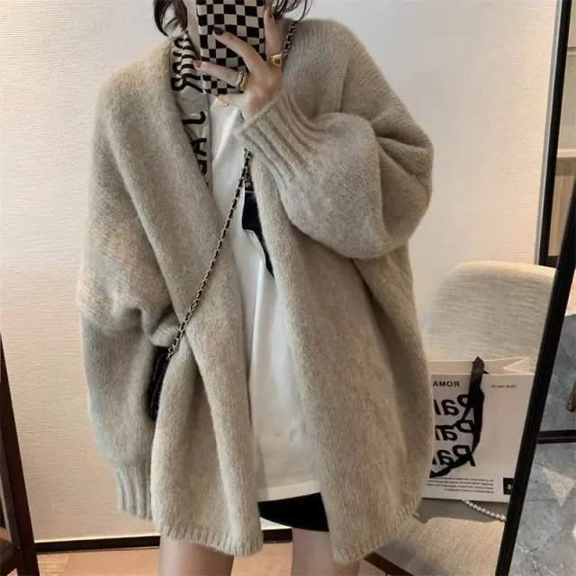 Slim Lazy Style Gentle Cardigan Loose Sweater Apricot - Shop at LoveMi