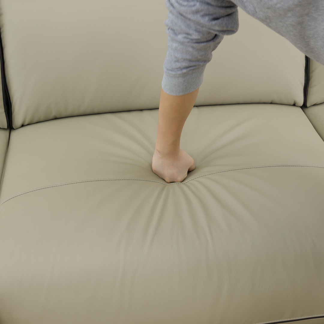 Pickup Only--Beige Top Grain Leather And PVC 3-Piece Living Room Recliner Sofa Set