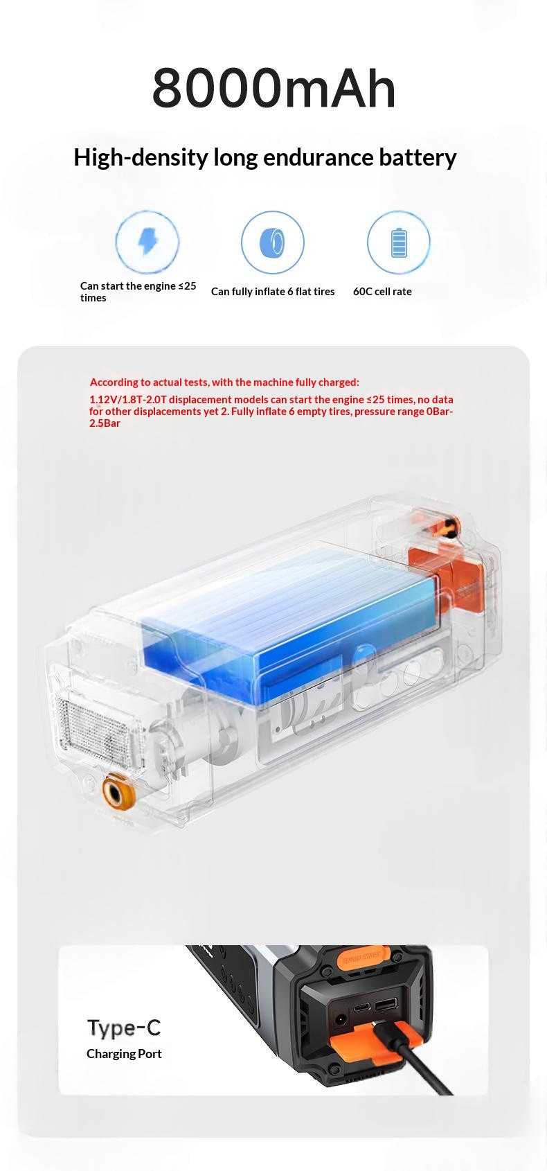 3-in-1 Portable Cordless Car Starter & Tire Inflator Multifunctional Emergency Vehicle Tool 5
