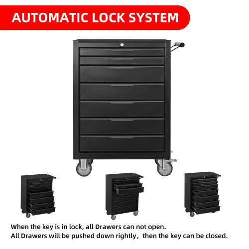 7-Drawer Rolling Tool Chest Cabinet, Large Capacity Metal Tool Box With Wheels And Cylinder Locking, Roll Around Storage Organizer Tool Cart For Garage, Warehouse, Work Shop - Black 4