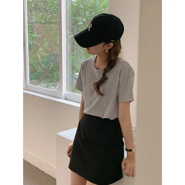 Women's Solid Color Round Neck Loose And Slim Short Sleeve T shirt Light Grey - Shop at LoveMi
