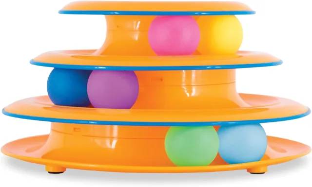 Catstages Tower Of Tracks Interactive 3 Tier Cat Track Toy With Spinning Balls, Orange Yellow - Shop at LoveMi