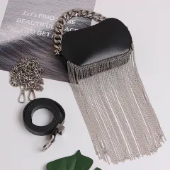 Small Round Bag Oval Chain Portable Messenger Mobile Phone Bag - Black - View 1