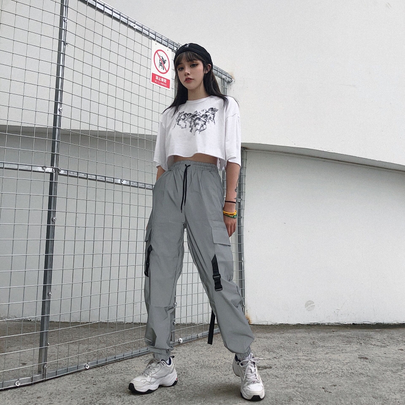 Title 1, Harajuku Fenggang Crack Reflective Pants Men