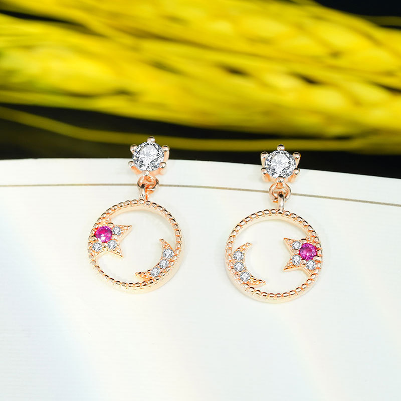 S925 Sterling Silver Jewelry Star And Moon Earrings