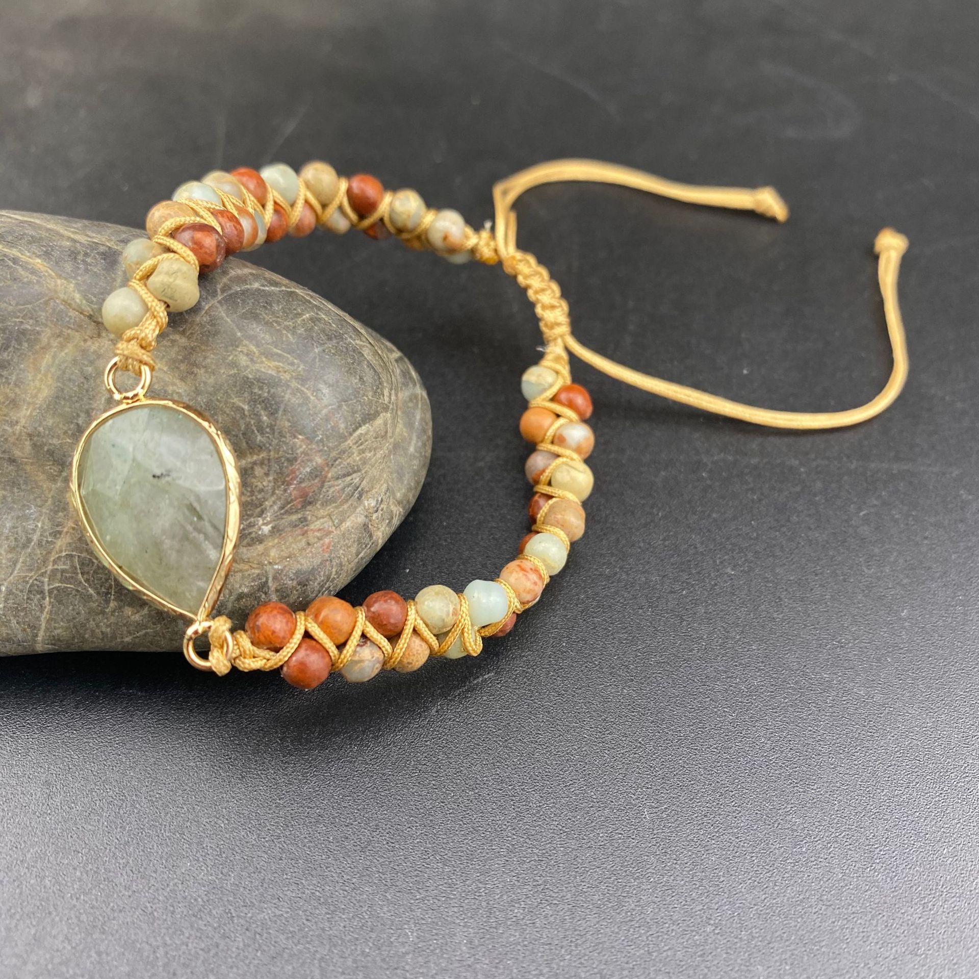 Title 5, Adjustable Natural Shoushan Stone Woven Bracelet