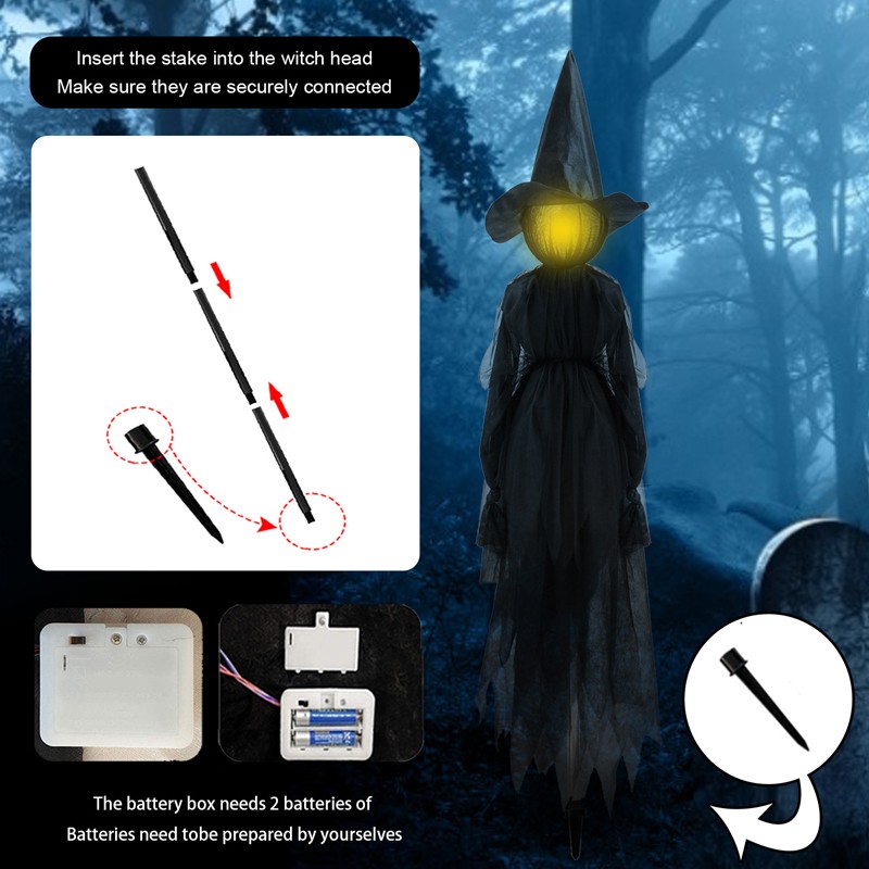 3X Halloween LED Light Up Screaming Witch Decor With Voice Control For Garden — image 4