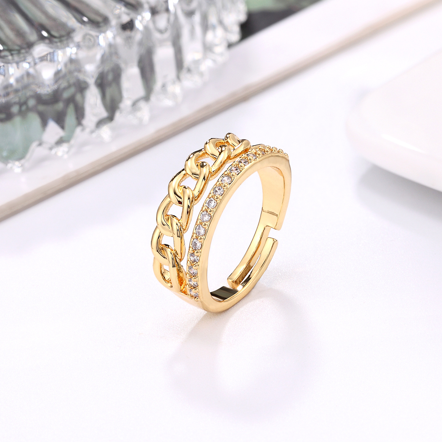 Women's Zircon Full Diamond Brass Irregular Micro Setting Geometric Gold