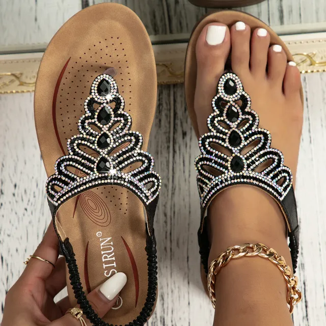 Summer New Rhinestones Pinch Toe Sandals Black - Shop at LoveMi