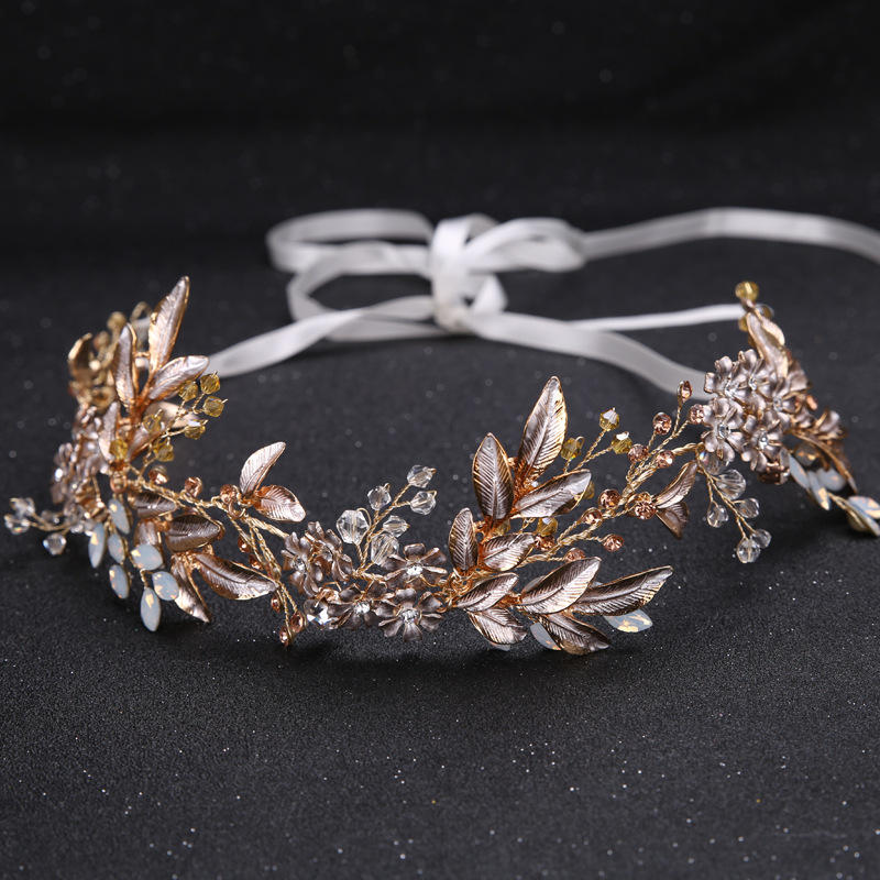 New Handmade Hairband Gold Leaf Headdress Bridal Hair Accessories Bridal Jewelry Gold - Shop at LoveMi