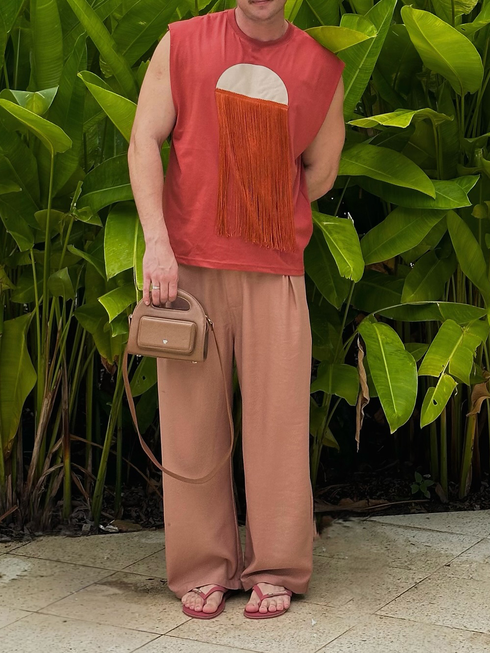 Terracotta Sleeveless Fringe Accent Top
