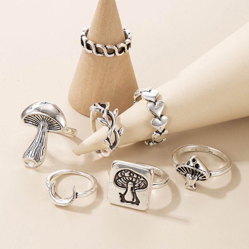 Fashion Alloy Moon Mushroom Love Ring Set