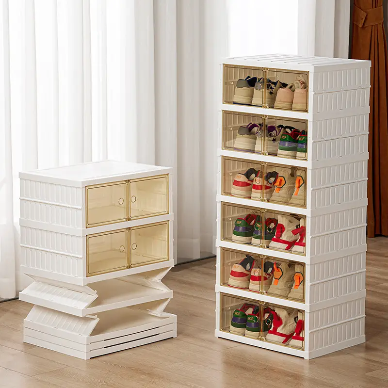 Double Row Folding Shoe Box Transparent Storage