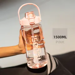Large Capacity Fitness Straw Sports Water Cup - Pink - View 1