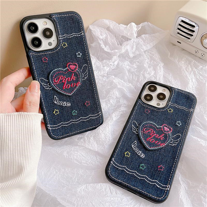 Denim Embroidered Love Phone Case - Image 3
