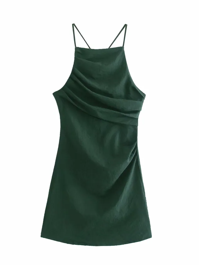 European And American New Pleated Suspender Sexy Dress Green - Shop at LoveMi