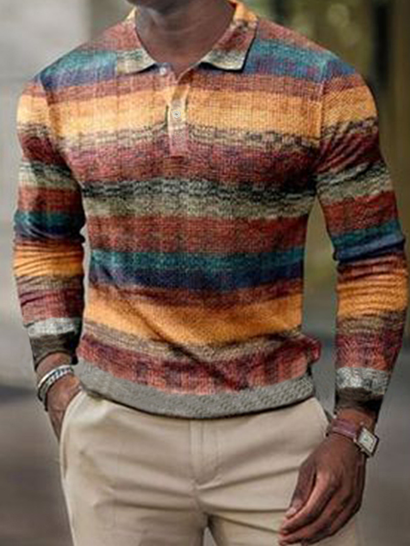 Men's Casual Lapel Pullover Digital Printing Men's Polo Shirt Sweatshirt