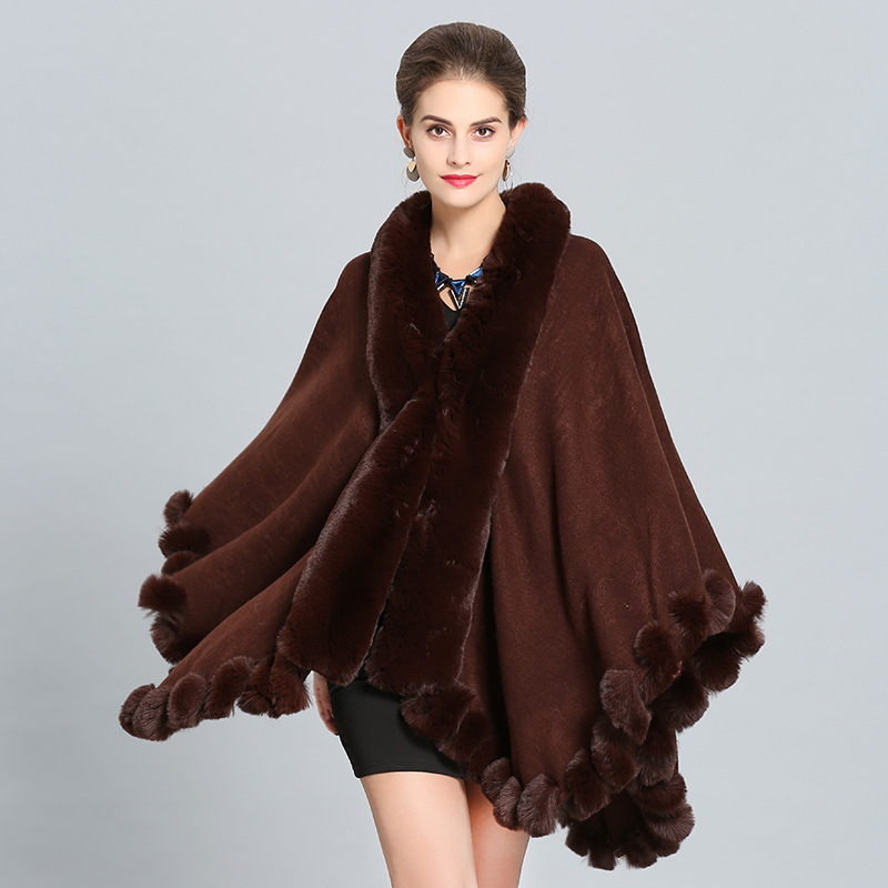 Winter Thick Shawl Imitation Fox Fur Long Collar Brown - Shop at LoveMi