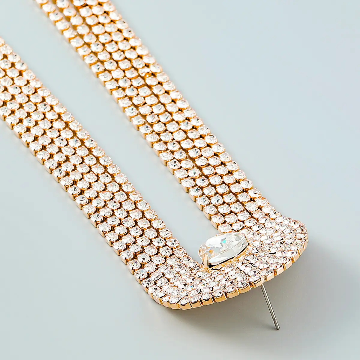 European And American Fashion Exaggerated Earrings Gold-plated Copper Inlaid Diamond Claw Chain Tassel Geometric Earrings