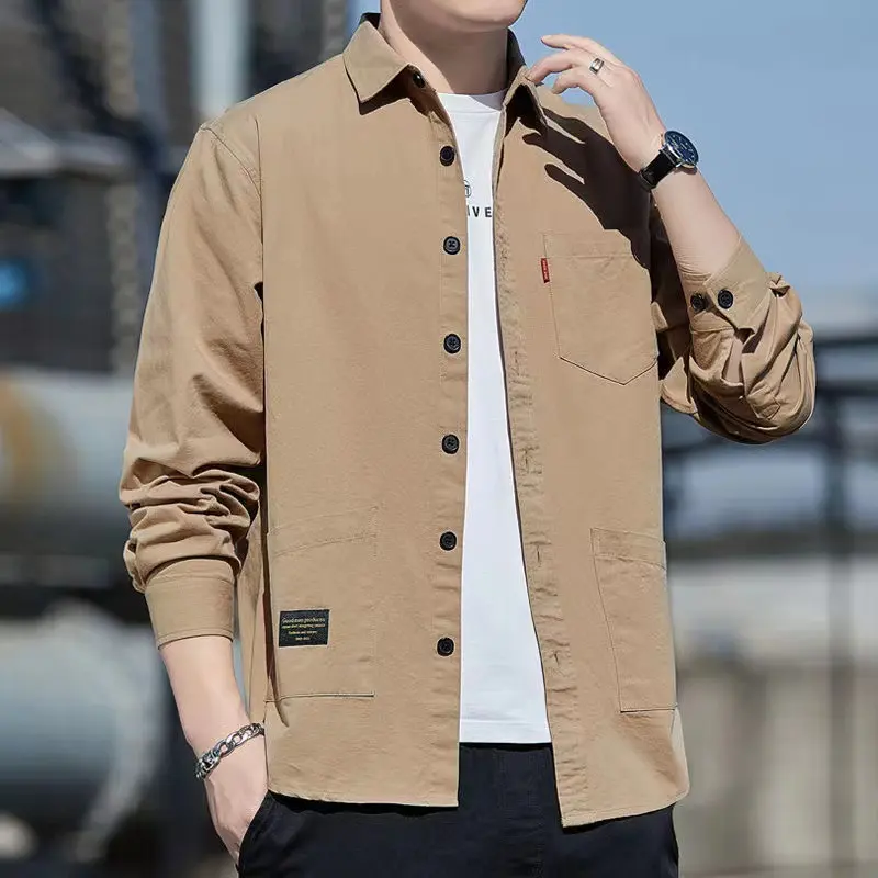 Casual Lapel Long Sleeve Shirt with Pockets Spring