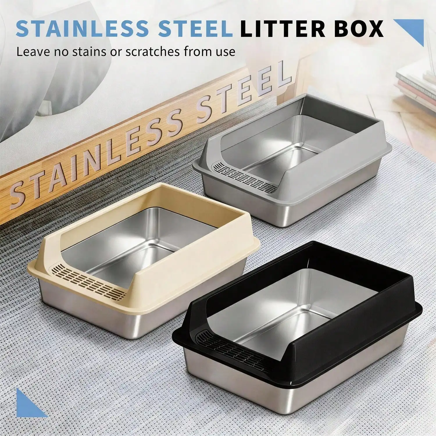 Stainless Steel Cat Litter Box, Large Open