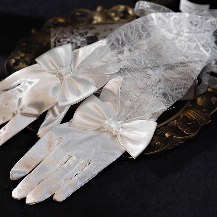 Title 1, White Lace Satin Stitching Bow Sleeve Cover