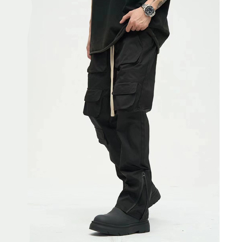 Side Zipper High Street Ruffle Handsome Black Trousers