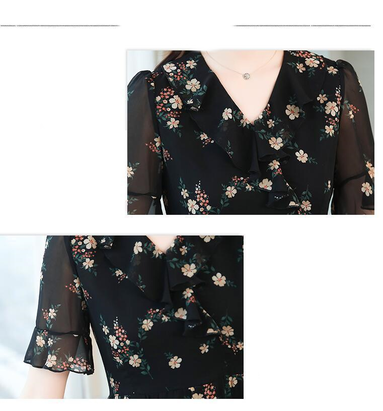 Mid-length Floral Chiffon Dress Covering Belly