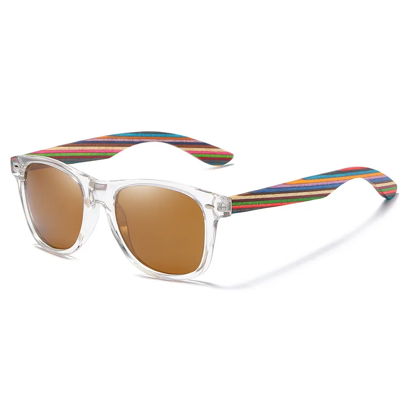 Wooden Polarized Sunglasses Square Color Wood Retro Casual - Tea