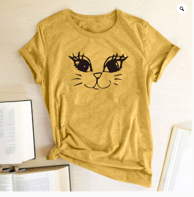 Title 9, Short-sleeved T-shirt Female Round Neck Cat Print