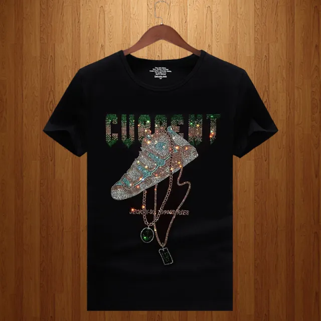 Men's Shoes Hot Diamond Short Sleeved T shirt Black - Shop at LoveMi