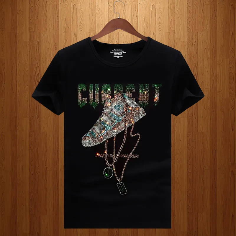 Men's Shoes Hot Diamond Short Sleeved T-shirt - Black