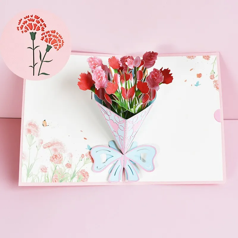 3D PopUp Flower Bouquet Cards Gifts Anniversary PopUp Mom Floral Bouquet Wife Invitation Card Greeting Cards Mothers Day Cards Postcard – image 6
