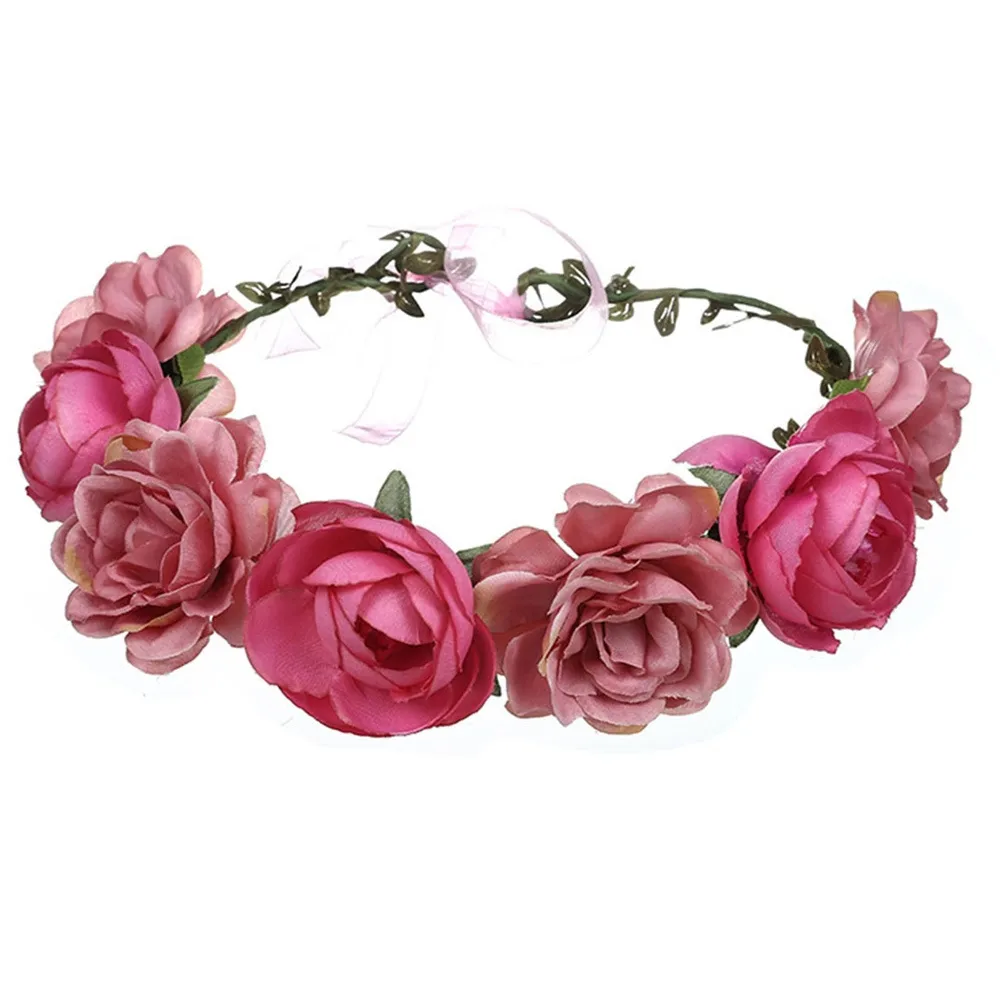 Big Red Rose Bridal Wreath Headband Beach