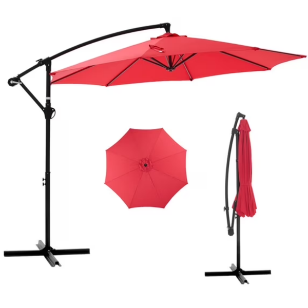 Outdoor Patio Umbrella, 10ft Offset Hanging Patio Umbrella With Aluminum Stand, 8 Ribs, UV Protection For Pool Garden Backyard Market, Red  Shipment From Walmart — foto 6