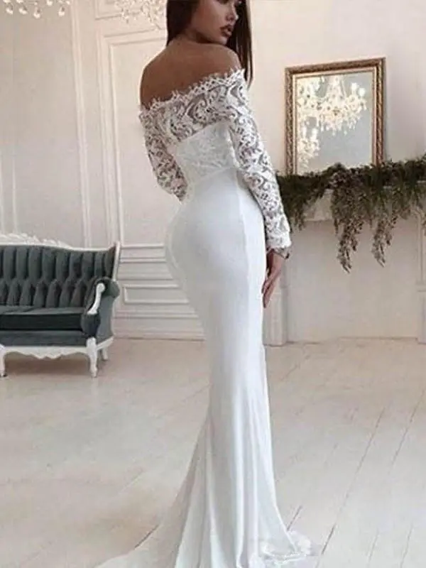 Fashion One Shoulder Lace Long Sleeve Dress