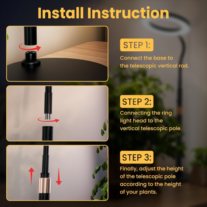 LED Grow Lights For Indoor Plants Halo Ring Full Spectrum Growing Lamp Veg