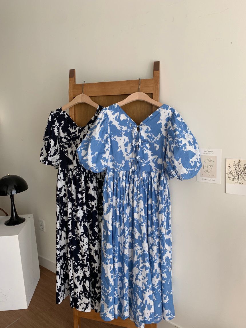 Women's Backless Lace-up Loose Lantern Sleeve Dress