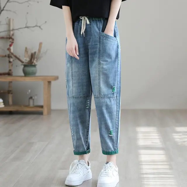Women's Summer Fashion Ripped Ninth Jeans Green - Shop at LoveMi