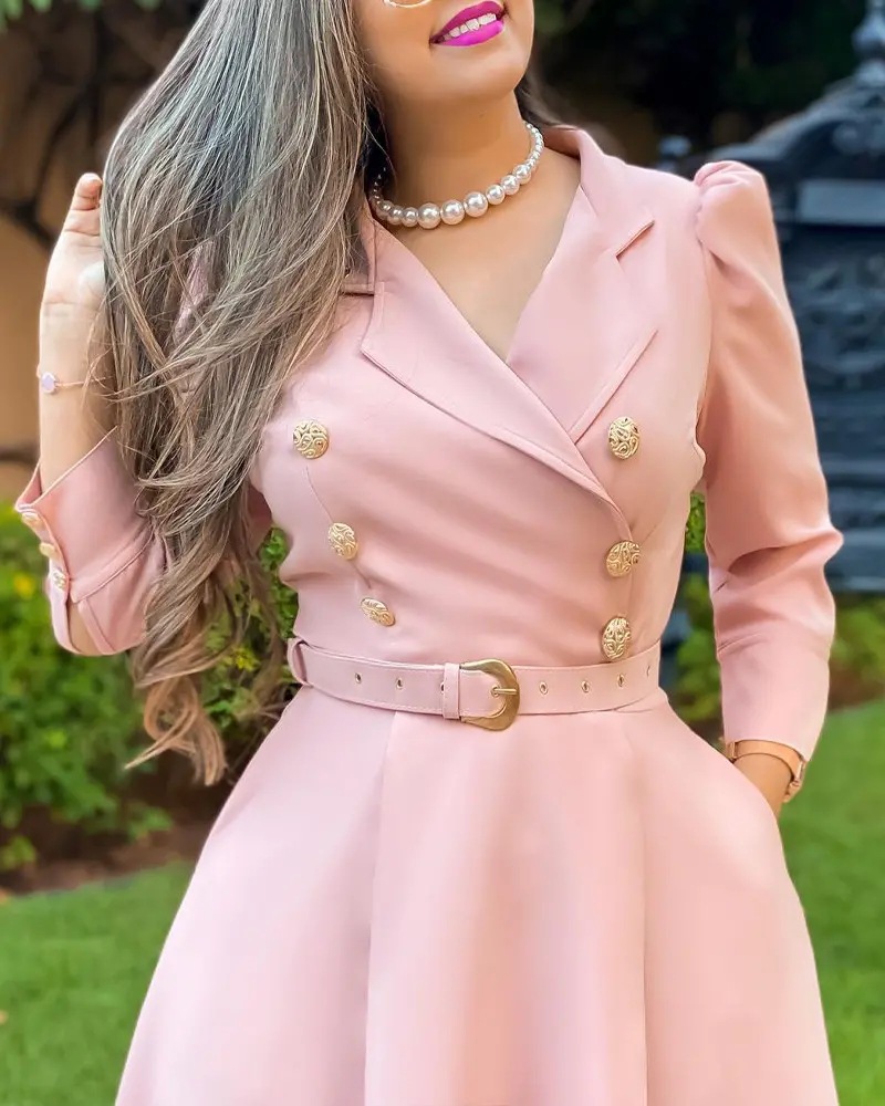 Long Lapel Pleated Strap Waistband Dress B1bf5fb1 Eb86 4072 8a87 F93a3aea3634