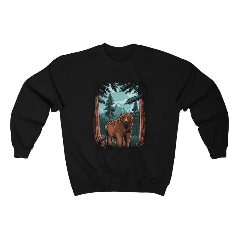 New Printed Sweater Gray Bear Round Neck Pullover
