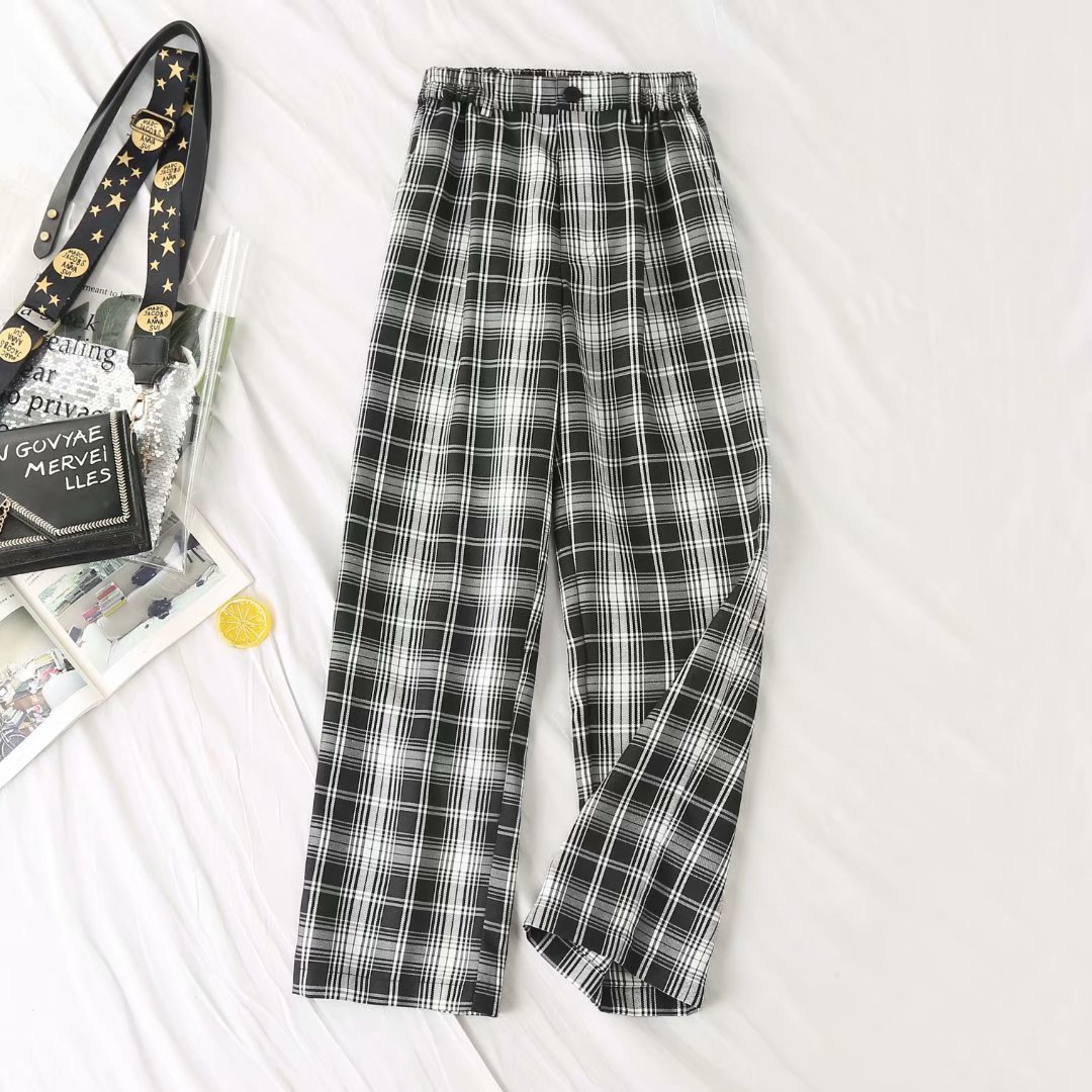 Title 3, Casual Plaid High Waist Wide Leg Pants