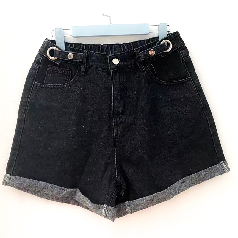 Women's Fashion Slim Elastic Waist Denim Shorts Black - Shop at LoveMi