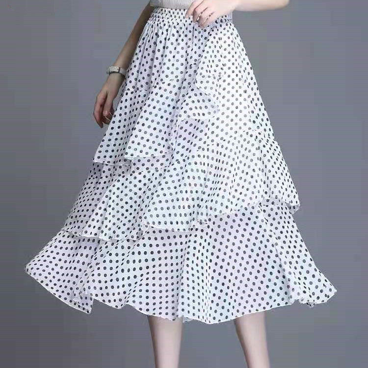 Floral Irregular Ruffle Versatile Cake Dress White Polka Dots - Shop at LoveMi