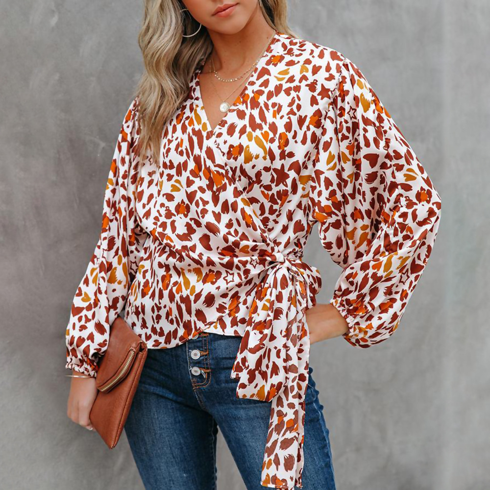 Title 3, Fashion Print Lantern Sleeve Loose Ladies Top