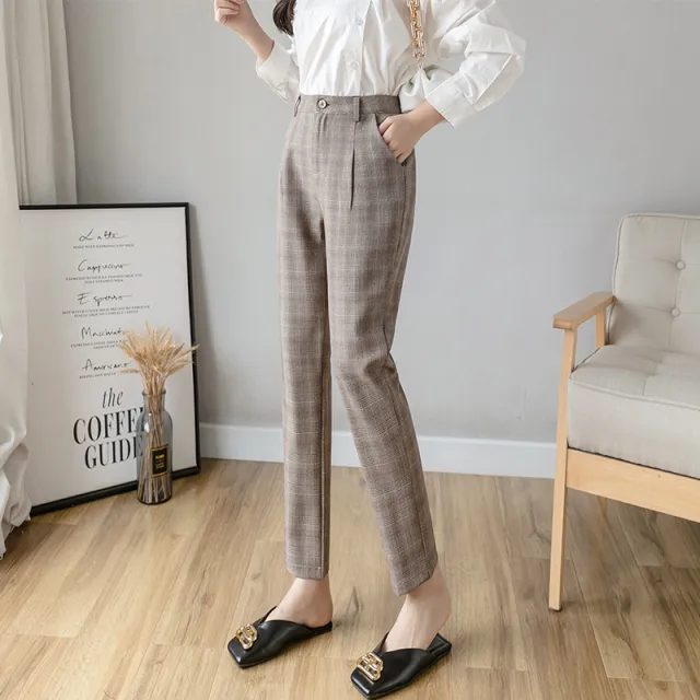 Women's New Spring And Autumn Plaid Casual Pants High Waist Khaki - Shop at LoveMi