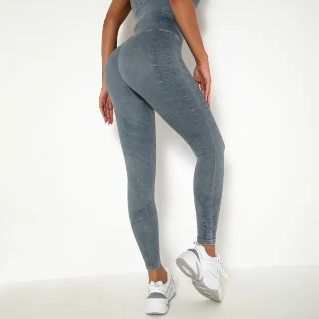 Washed Striped Yoga Trousers, Tight Waist And Hips Navy - Shop at LoveMi