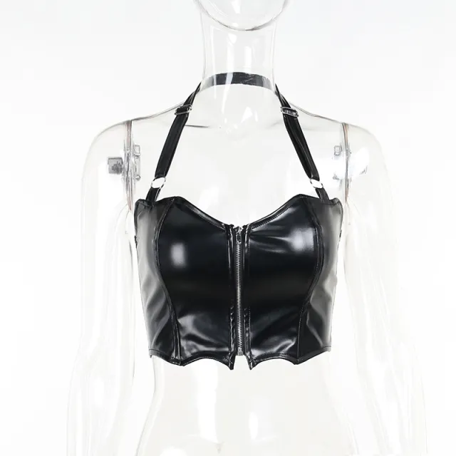 Sexy Spicy Girls' Umbilical Open Zipper Tight Back Strap Black - Shop at LoveMi